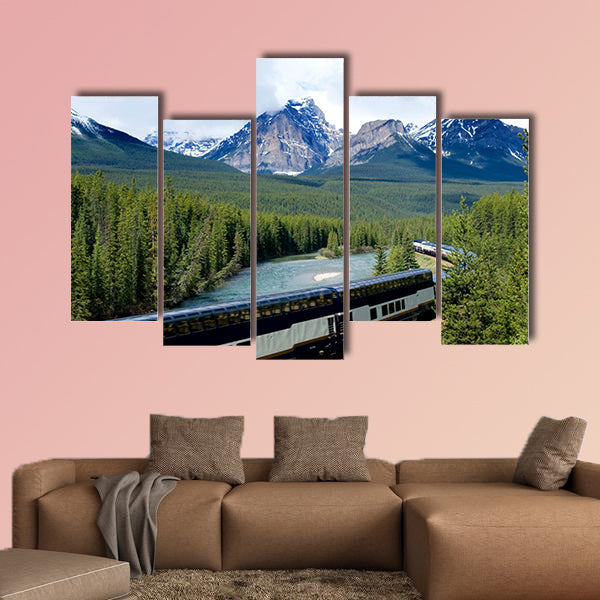 Train in Canadian Rockies Multi panel canvas wall art