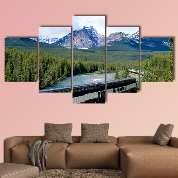 Train in Canadian Rockies Multi panel canvas wall art