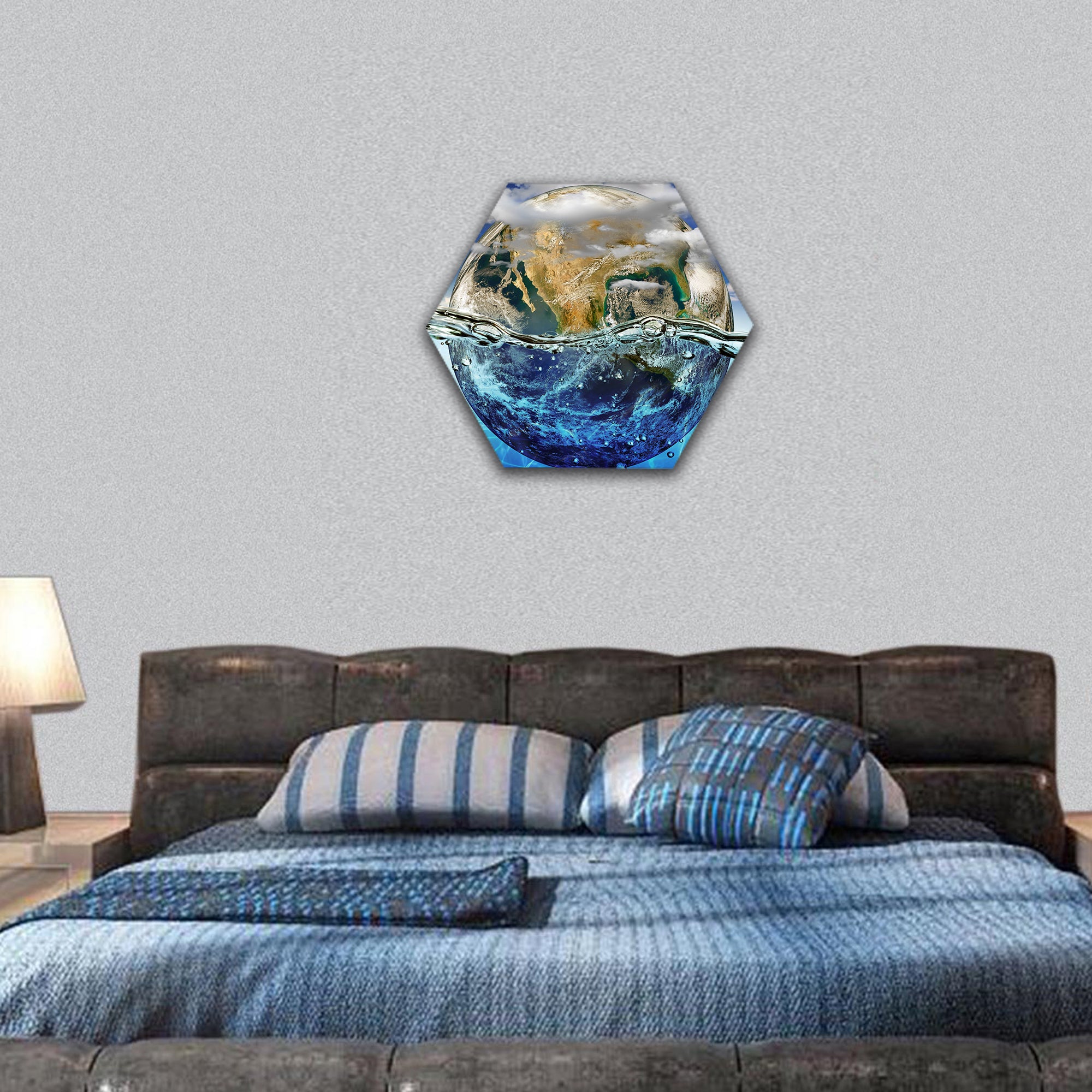 Earth is immersed in water hexagonal canvas wall art