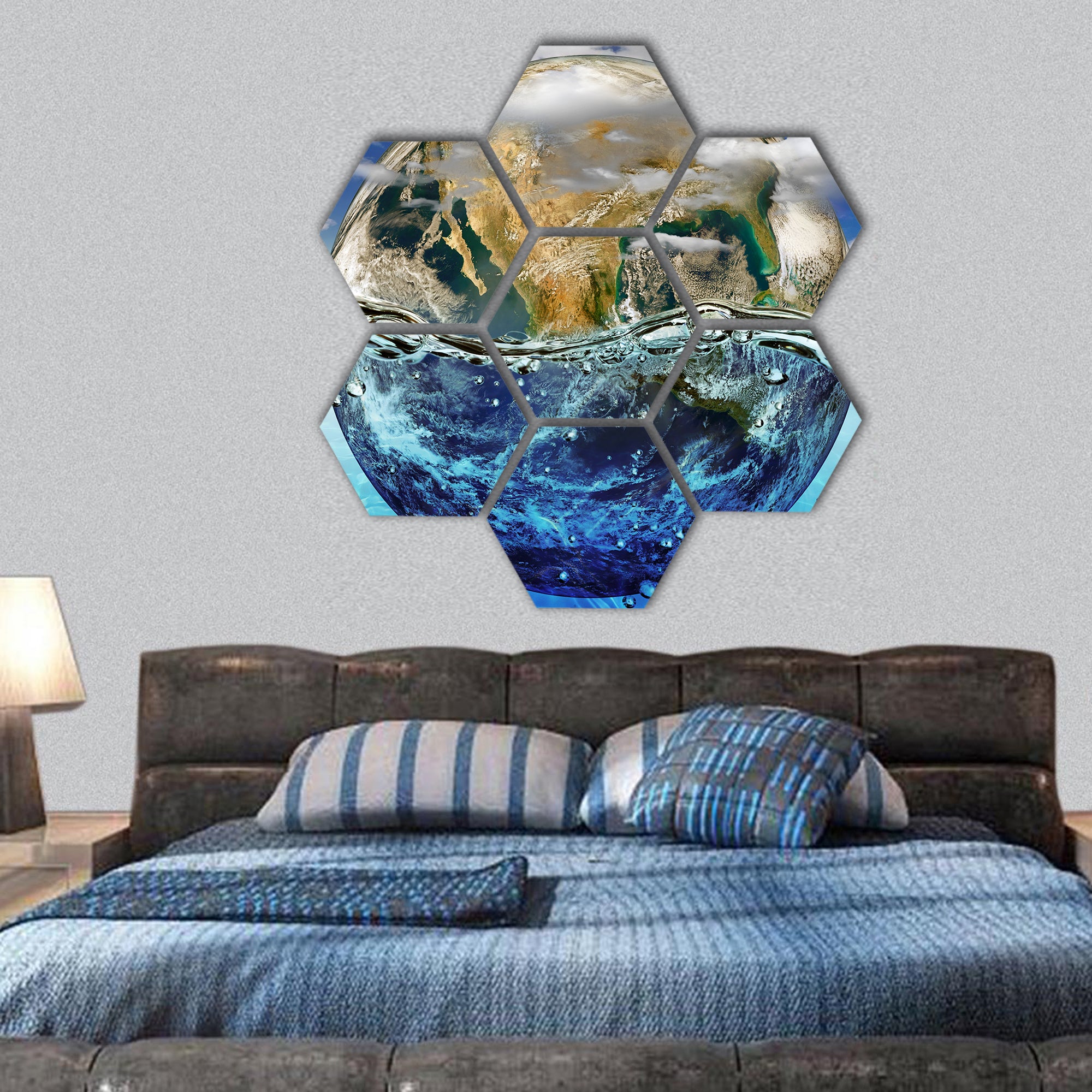 Earth is immersed in water hexagonal canvas wall art