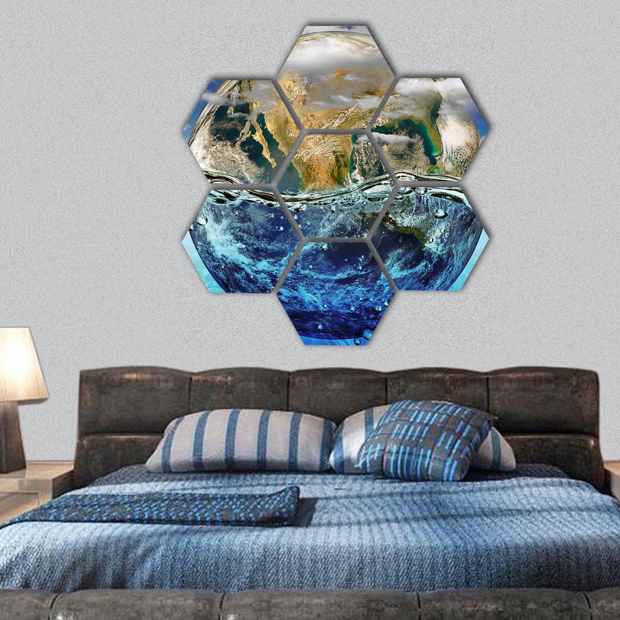 Earth is immersed in water hexagonal canvas wall art