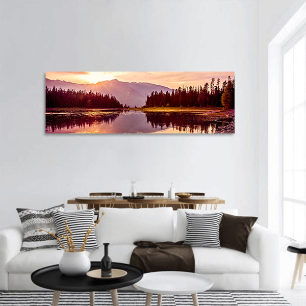 Grand Teton mountain Jackson Lake, Grand Teton Park, Panoramic Canvas Wall Art