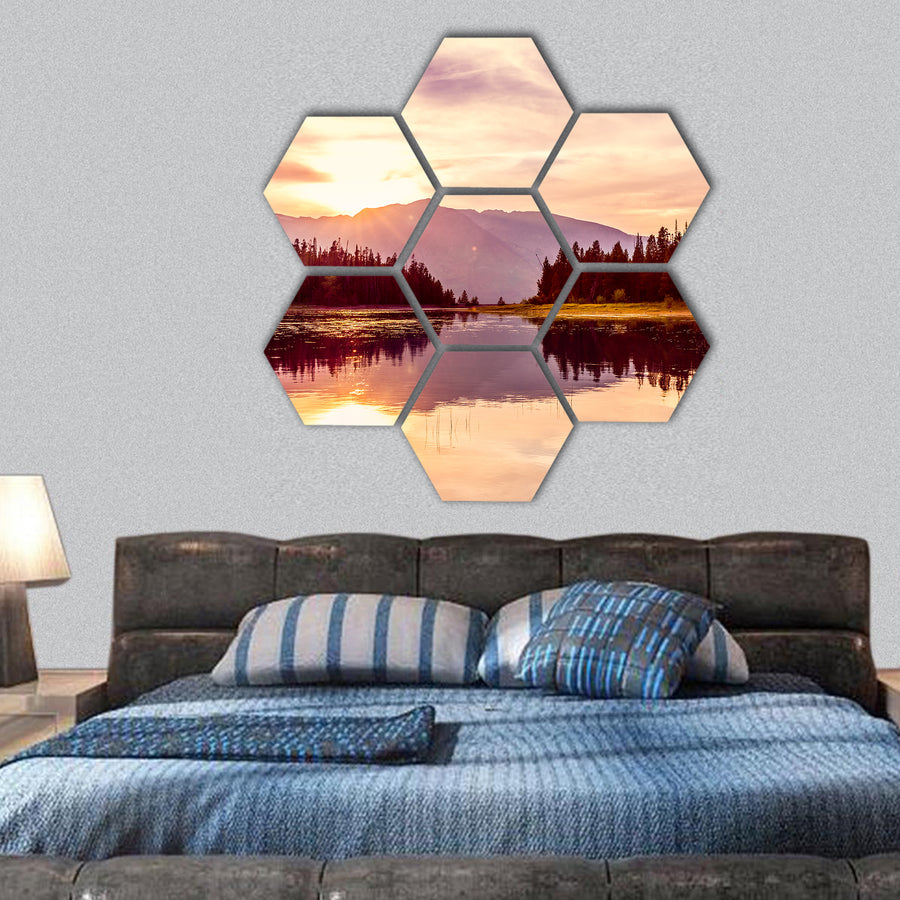 Jackson Lake, Grand Teton National Park, wyoming, USA hexagonal canvas wall art
