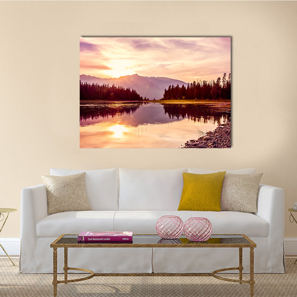 Grand Teton mountain range at sunset, Jackson Lake multi panel canvas wall art