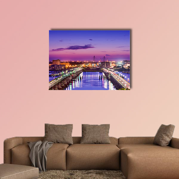 Charleston, South Carolina, USA skyline over the Ashley River wall art