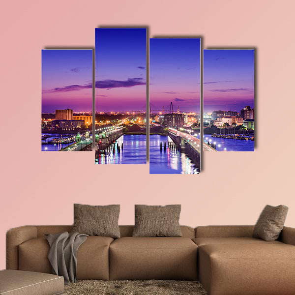 Skyline over the Ashley River, Charleston multi panel canvas wall art