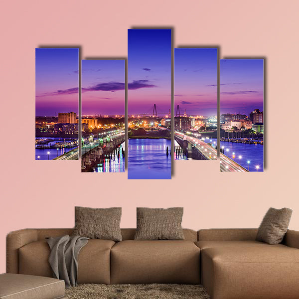 Skyline over the Ashley River, Charleston multi panel canvas wall art