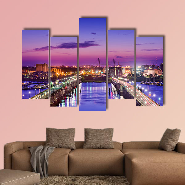 Charleston, South Carolina, USA skyline over the Ashley River wall art