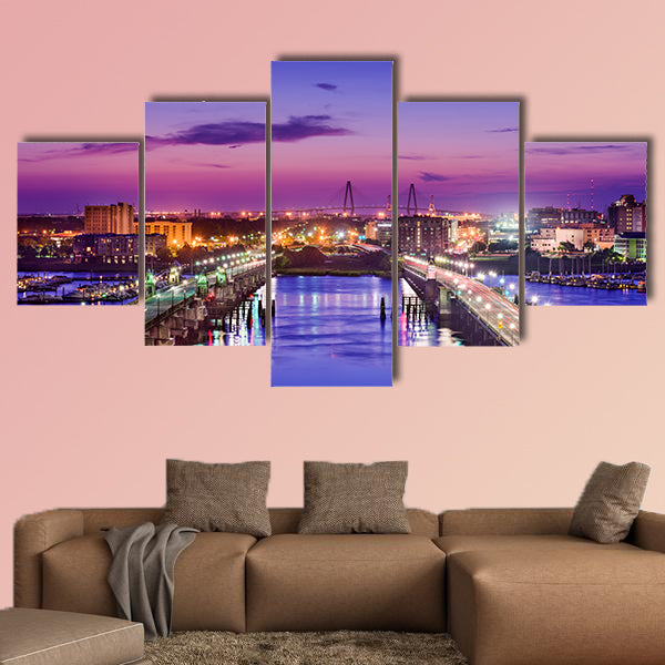 Skyline over the Ashley River, Charleston multi panel canvas wall art