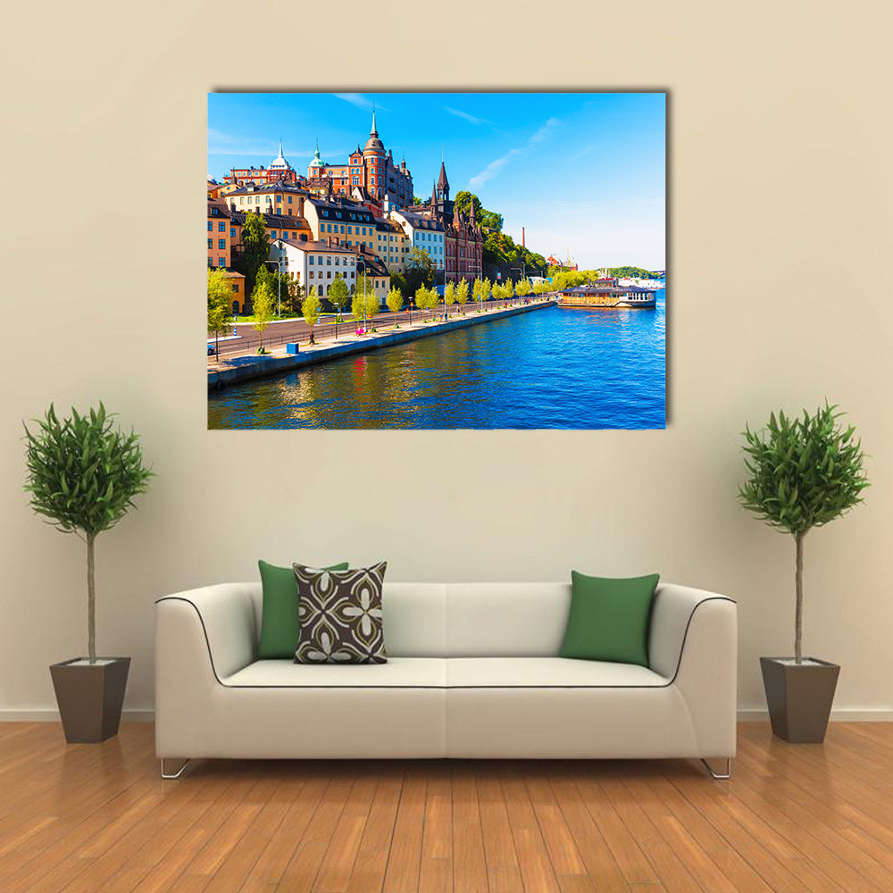 Scene Of A Summer View With Flowing Blue Water, Multi Panel Canvas Wall Art