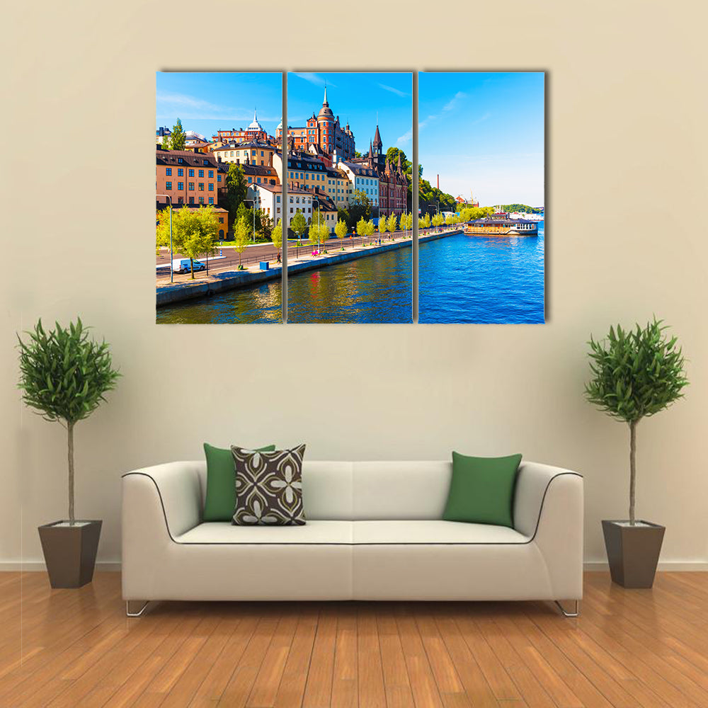Scene Of A Summer View With Flowing Blue Water, Multi Panel Canvas Wall Art