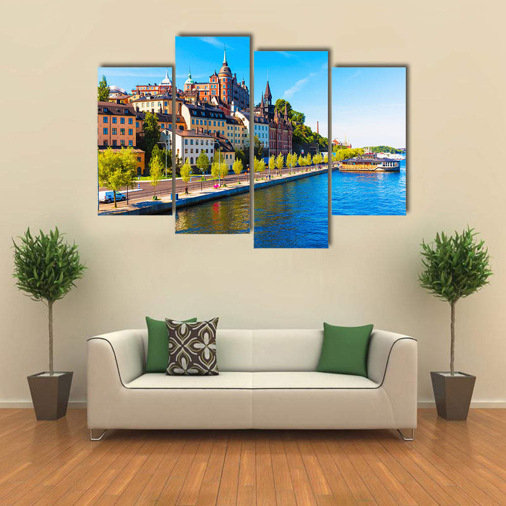 Scene Of A Summer View With Flowing Blue Water, Multi Panel Canvas Wall Art