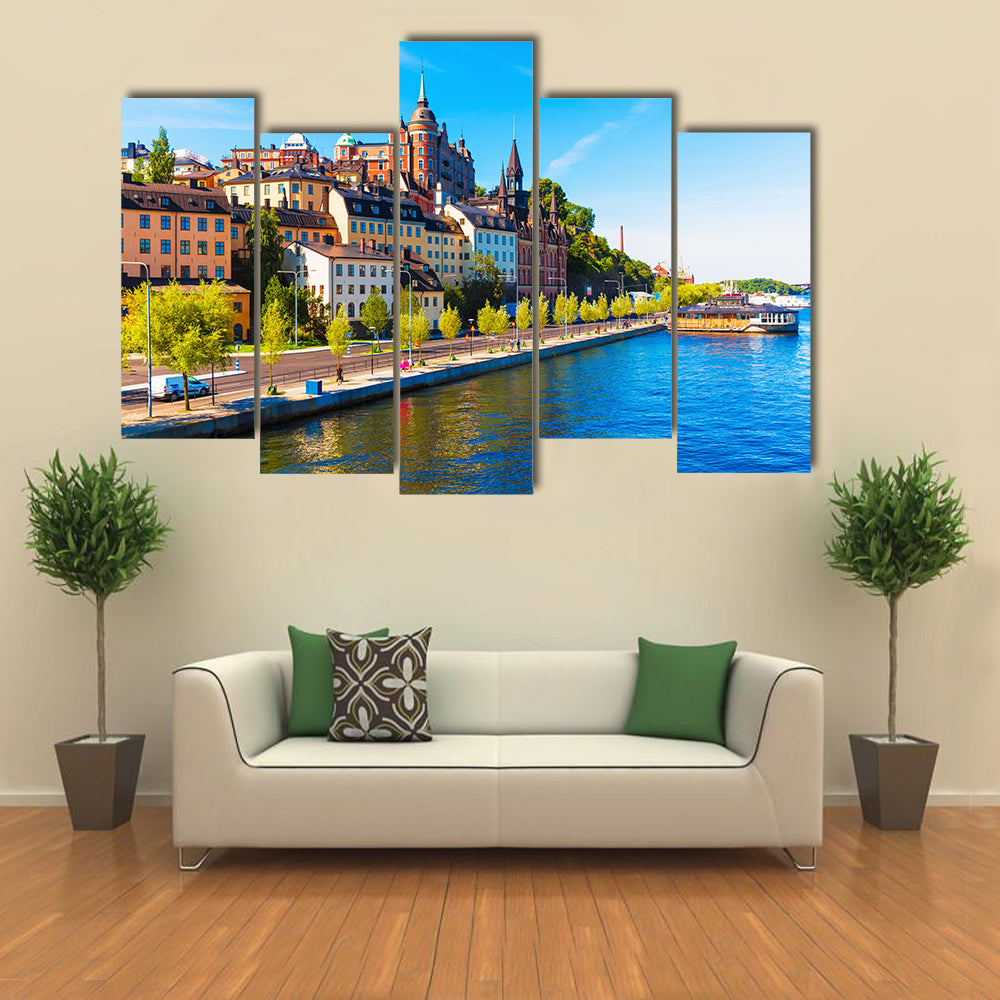 Scene Of A Summer View With Flowing Blue Water, Multi Panel Canvas Wall Art