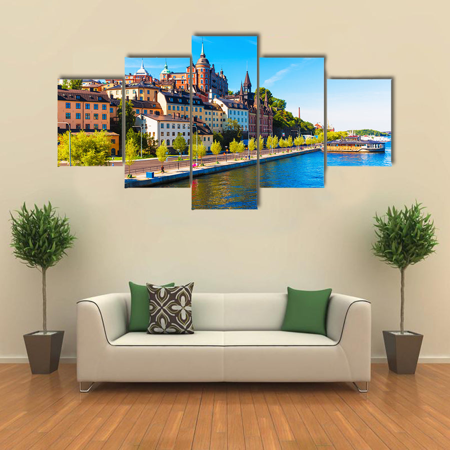 Scene Of A Summer View With Flowing Blue Water, Multi Panel Canvas Wall Art