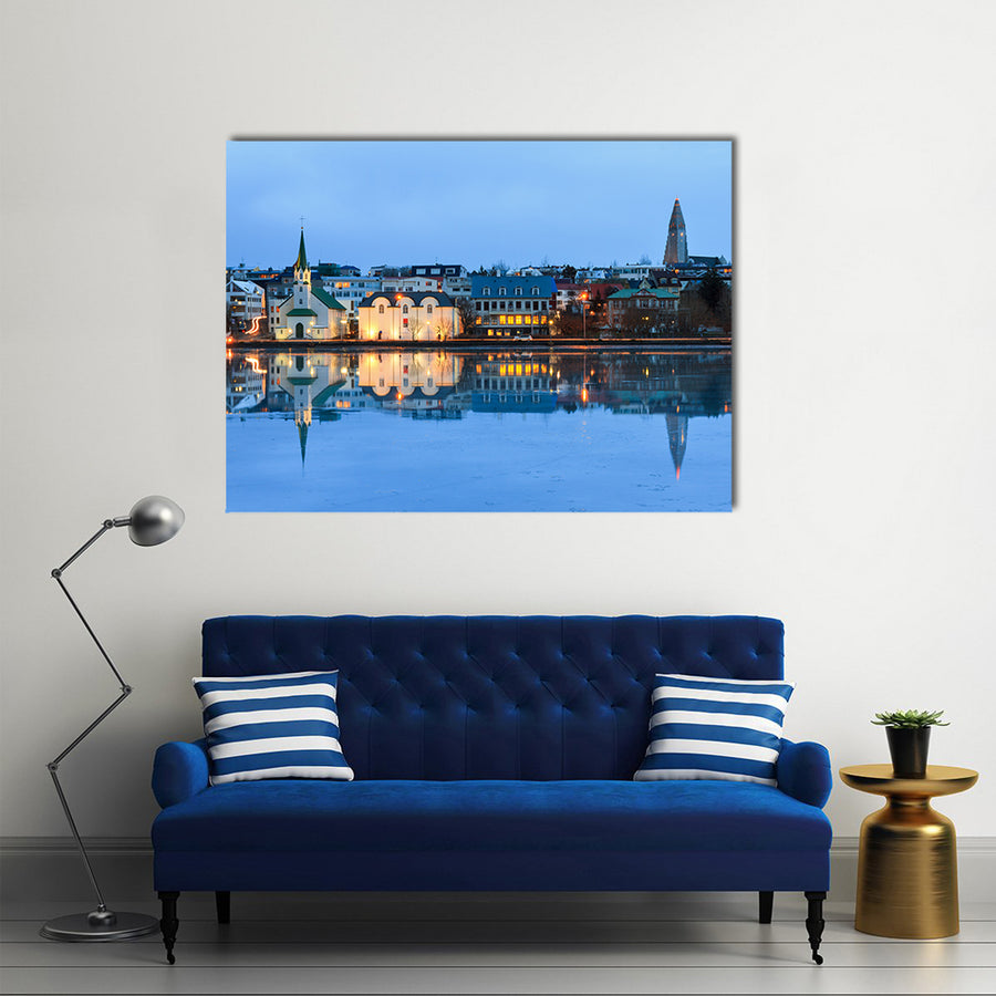 Beautiful reflection of the cityscape in Lake Multi Panel Canvas Wall Art