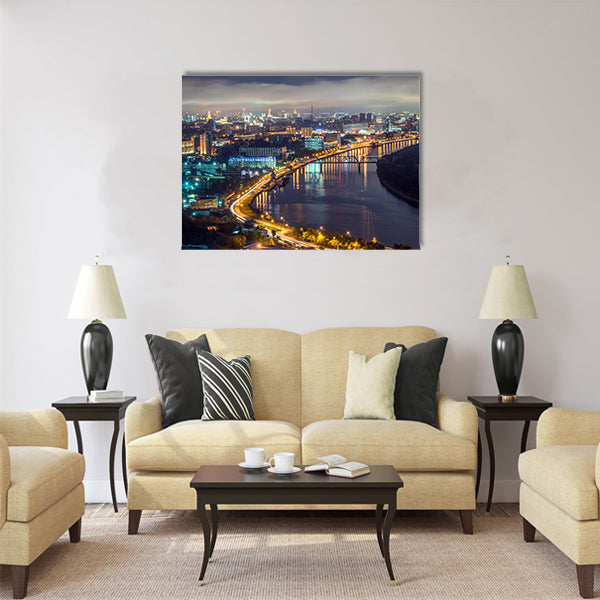 View of Moscow river in the city at nigt time Multi panel canvas wall art