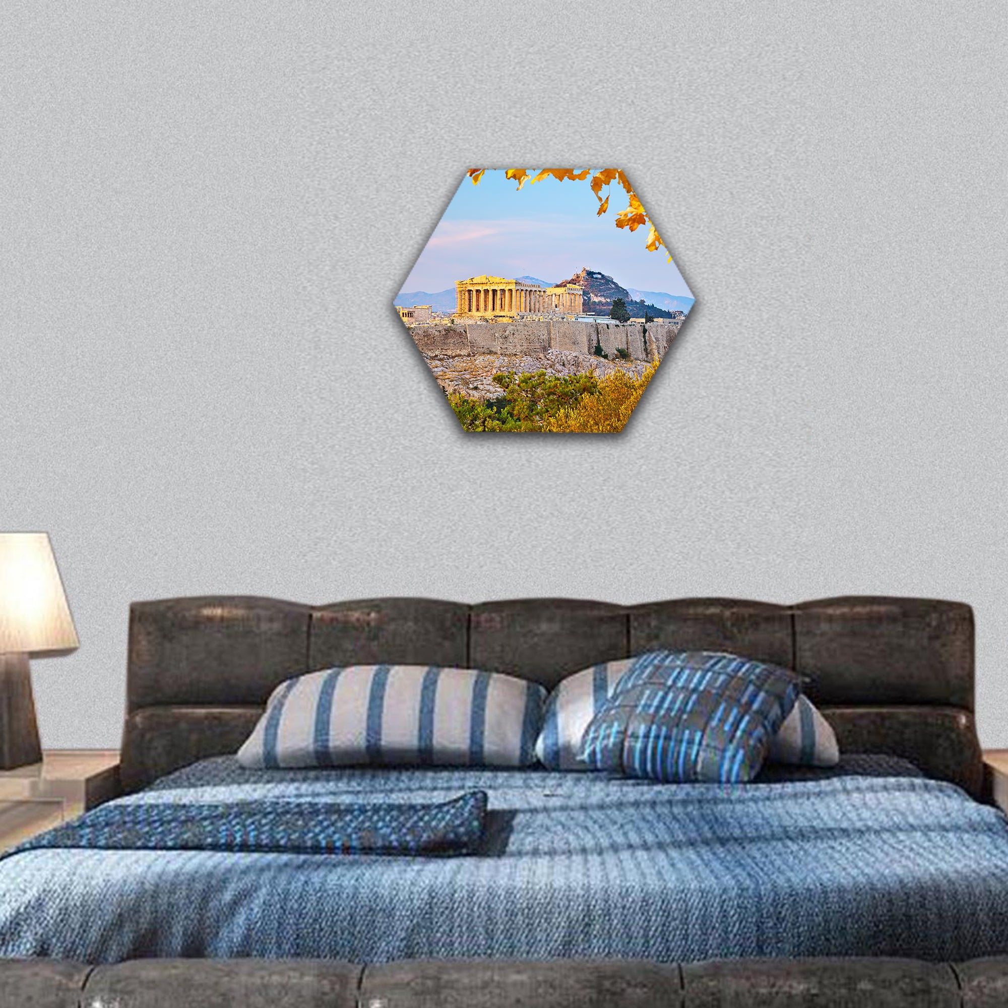 Acropolis at sunset, Athens, Greece hexagonal canvas wall art