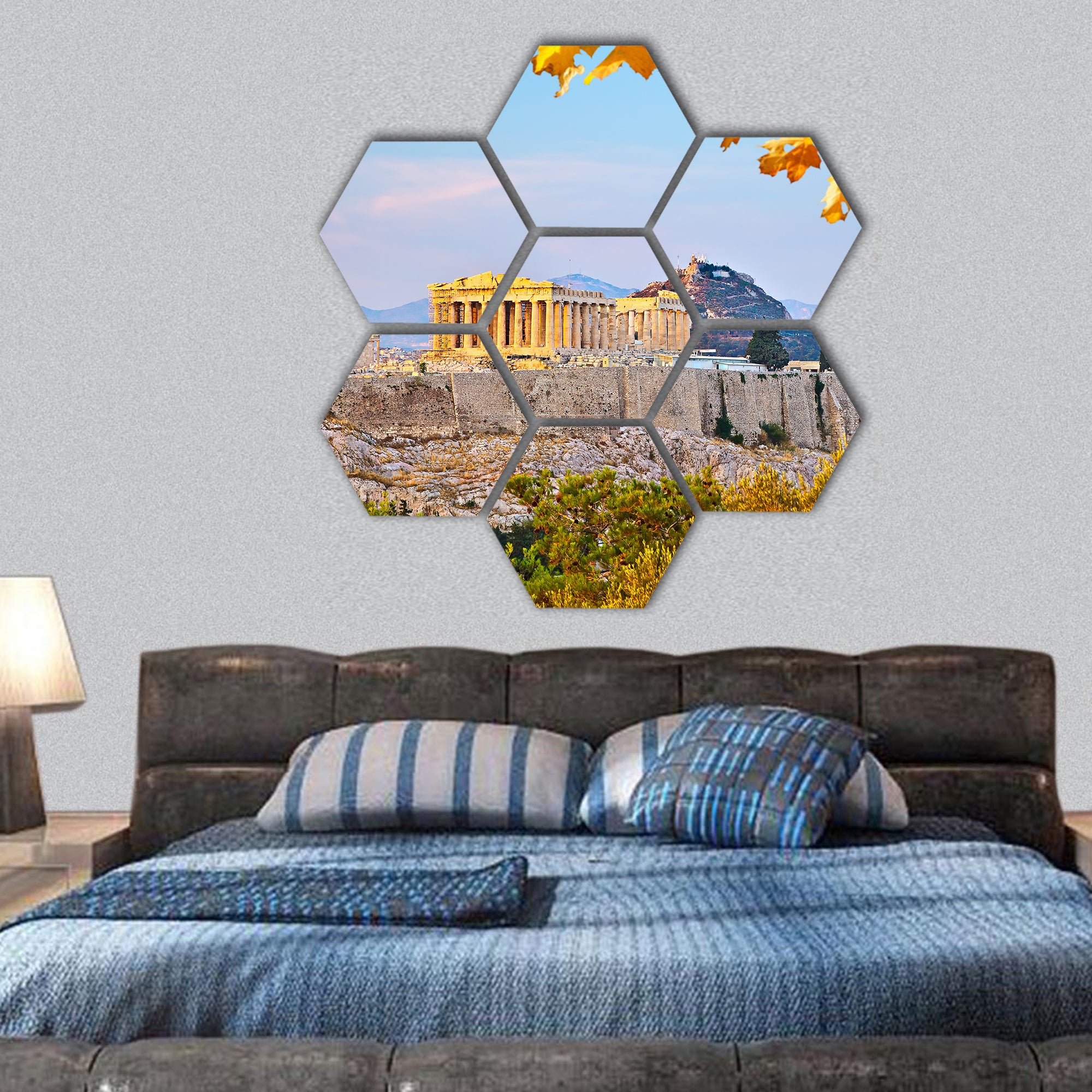 Acropolis at sunset, Athens, Greece hexagonal canvas wall art