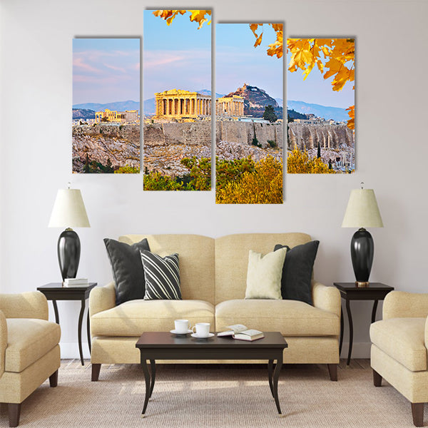 View on Acropolis at sunset, Athens, Greece Multi Panel canvas wall art