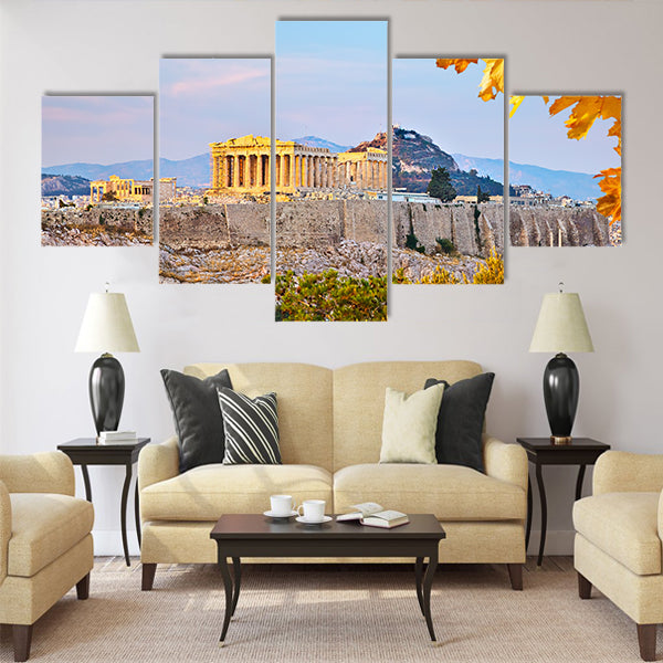 View on Acropolis at sunset, Athens, Greece Multi Panel canvas wall art