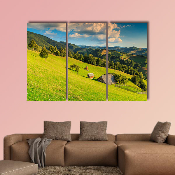 Summer alpine landscape with green fields and valleys, Bran, Transylvania, wall art