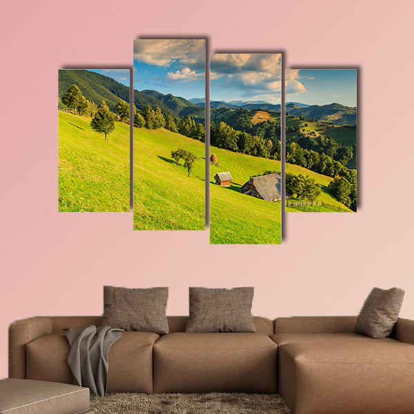 Summer alpine landscape with green fields and valleys, Bran, Transylvania, wall art