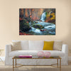 Beautiful waterfall in autumn forest in crimean mountains at sunset Multi Panel Canvas Wall Art