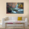 Beautiful waterfall in autumn forest in crimean mountains at sunset Multi Panel Canvas Wall Art