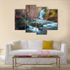 Beautiful waterfall in autumn forest in crimean mountains at sunset Multi Panel Canvas Wall Art