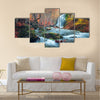 Beautiful waterfall in autumn forest in crimean mountains at sunset Multi Panel Canvas Wall Art