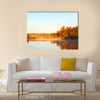 lake with mist at dawn in the autumn, Sweden multi panel canvas wall art