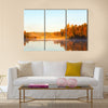 lake with mist at dawn in the autumn, Sweden multi panel canvas wall art