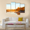 lake with mist at dawn in the autumn, Sweden multi panel canvas wall art