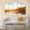 lake with mist at dawn in the autumn, Sweden multi panel canvas wall art