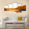 lake with mist at dawn in the autumn, Sweden multi panel canvas wall art