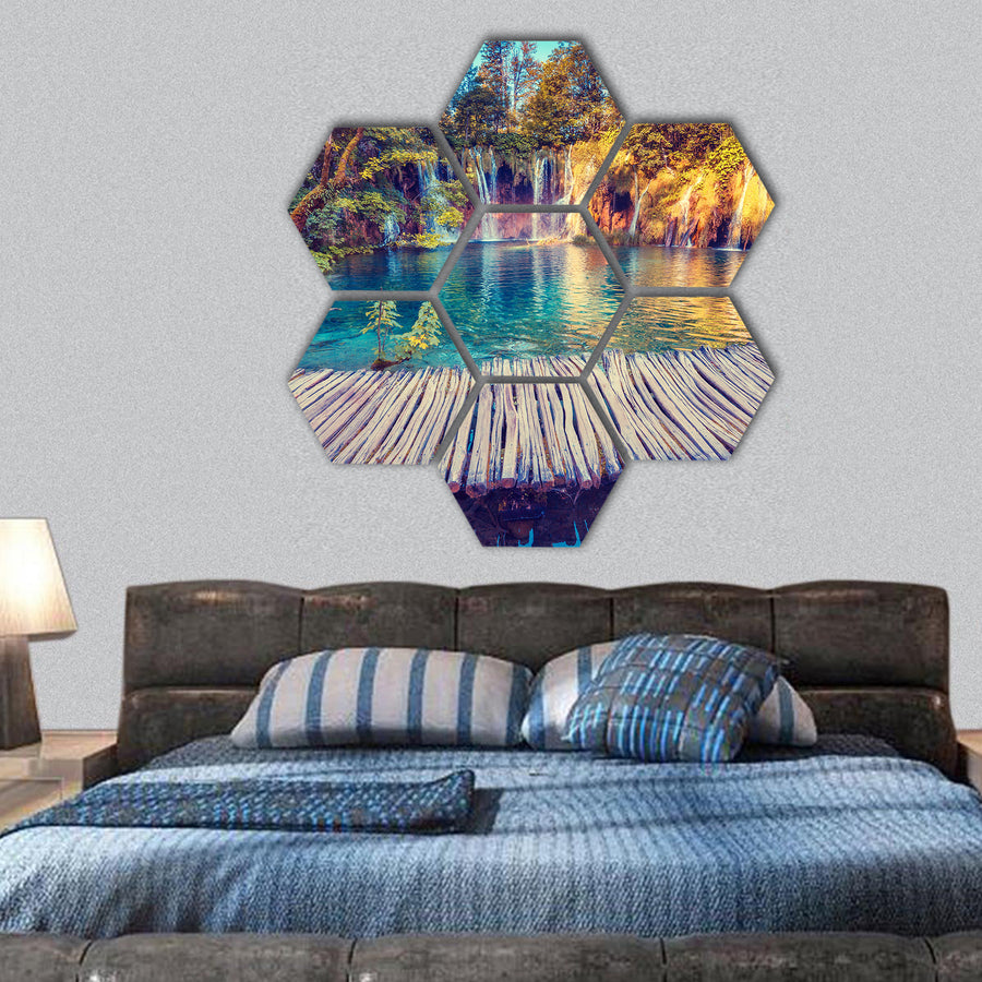 the Plitvice Lakes National Park, Croatia hexagonal canvas wall art