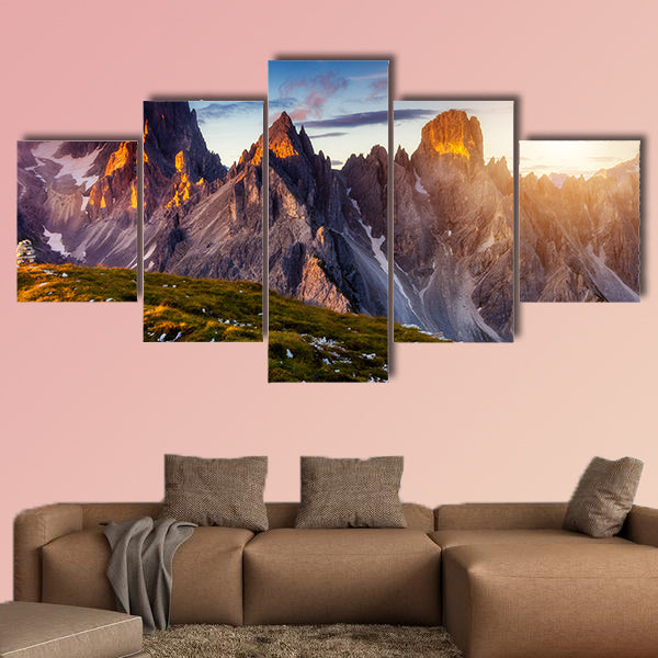 Great view of the top Cadini di Misurina range in National Park multi panel canvas wall art