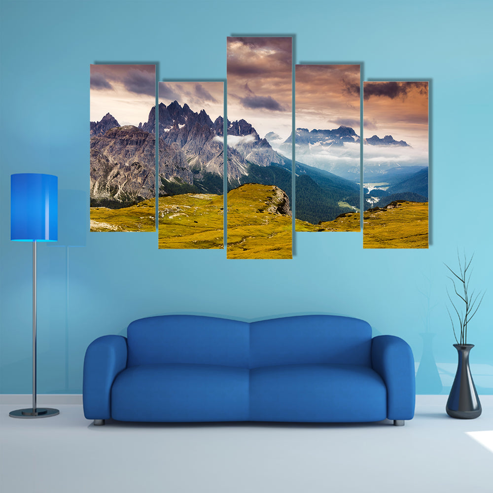 The great view of the Cadini di Misurina range and Sorapis group in Italy Multi Panel Canvas Wall Art
