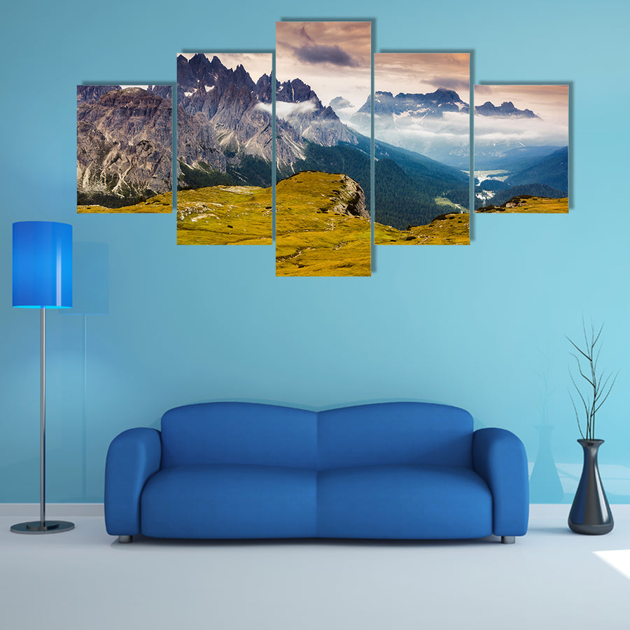 The great view of the Cadini di Misurina range and Sorapis group in Italy Multi Panel Canvas Wall Art
