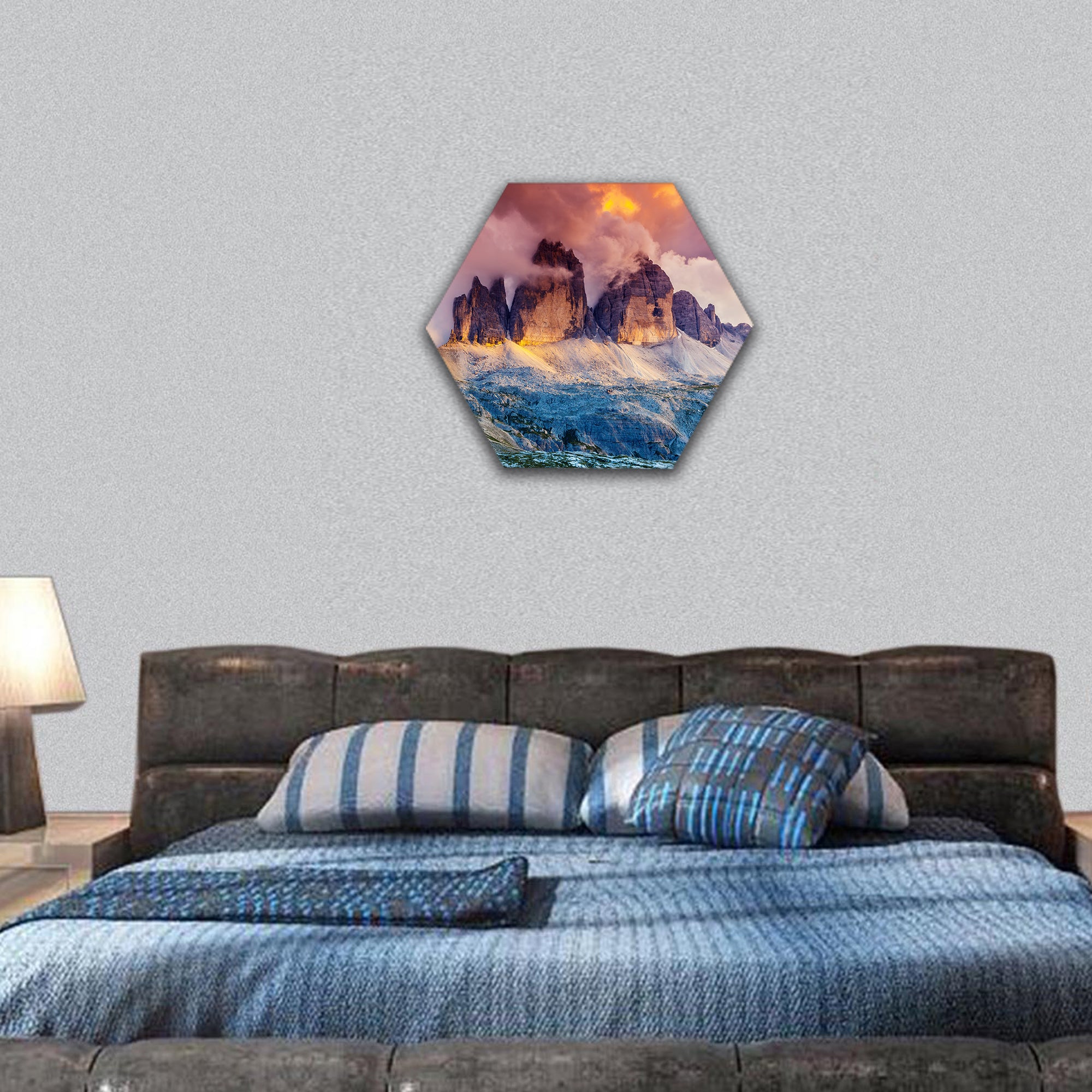 National Park Tre Cime di Lavaredo with rifugio Locatelli hexagonal canvas wall art