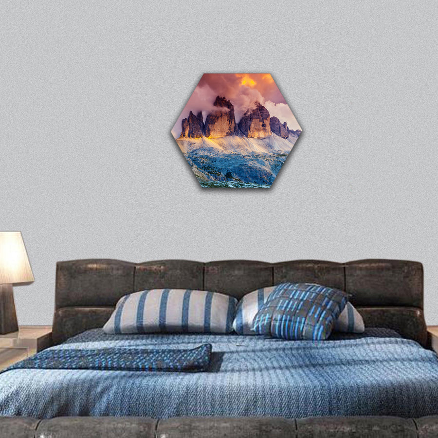 National Park Tre Cime di Lavaredo with rifugio Locatelli hexagonal canvas wall art