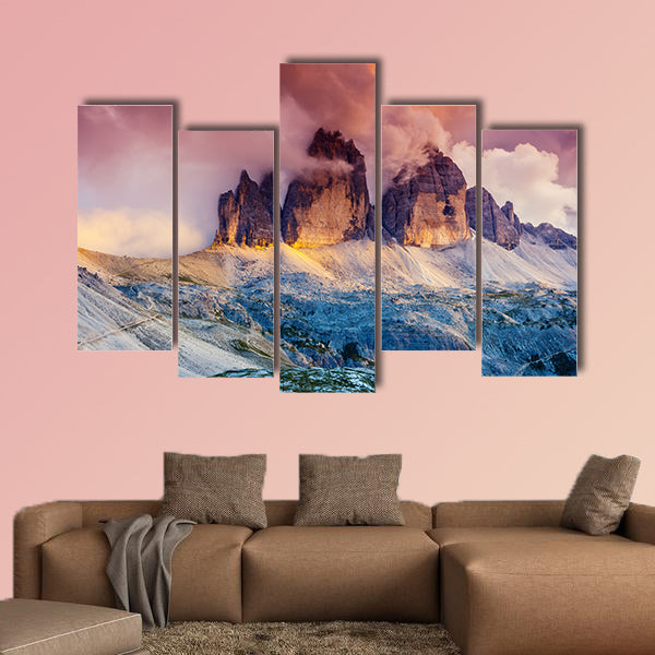 Majestic foggy view of the National Park Tre Cime di Lavaredo canvas wall art