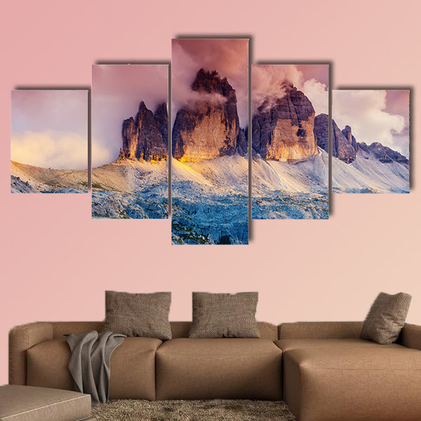 Majestic foggy view of the National Park Tre Cime di Lavaredo canvas wall art