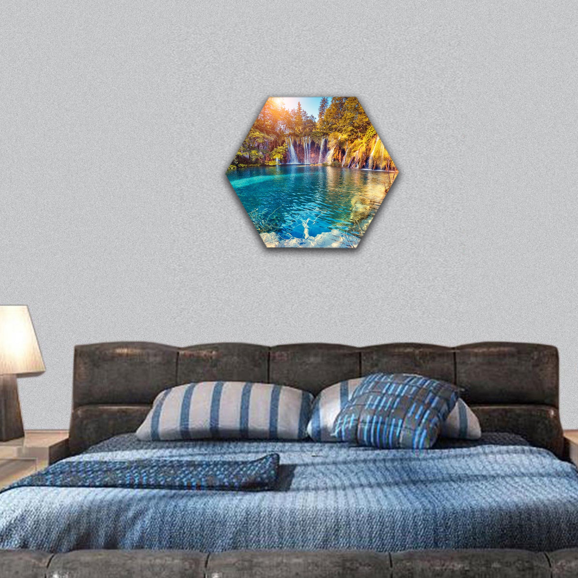 Majestic view on turquoise water Croatia hexagonal canvas wall art