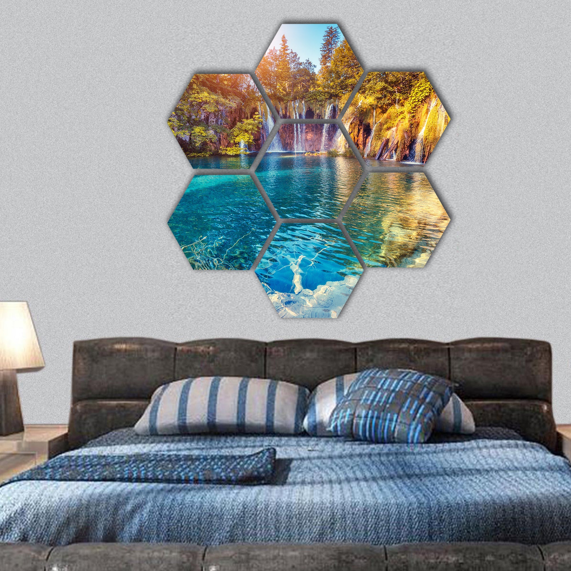 Majestic view on turquoise water Croatia hexagonal canvas wall art