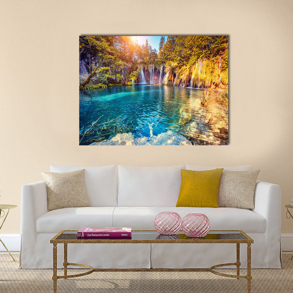 Majestic view on turquoise water and sunny beams Multi Panel Canvas Wall Art