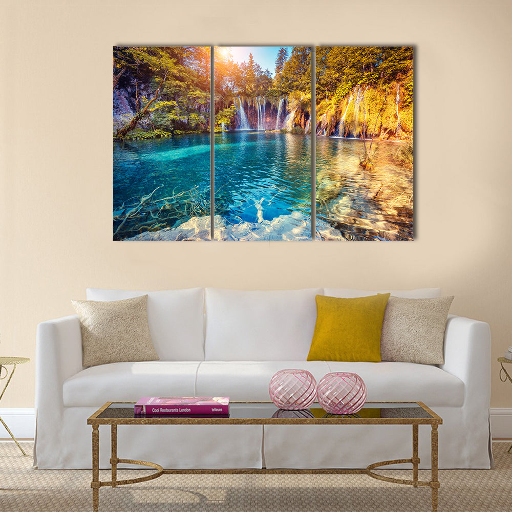 Majestic view on turquoise water and sunny beams Multi Panel Canvas Wall Art