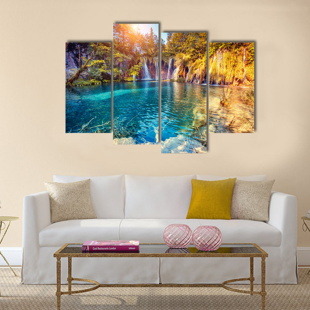 Majestic view on turquoise water and sunny beams Multi Panel Canvas Wall Art