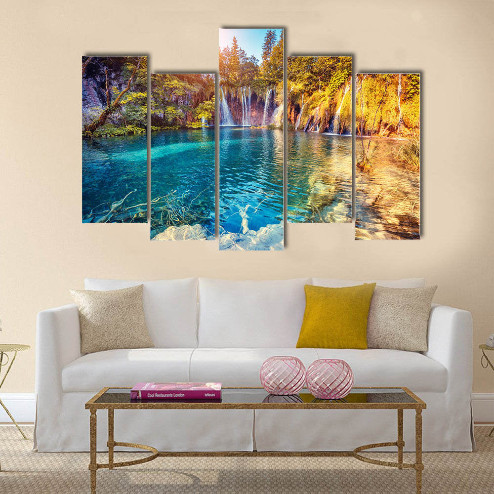 Majestic view on turquoise water and sunny beams Multi Panel Canvas Wall Art