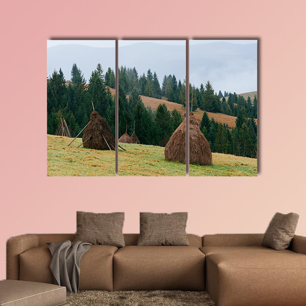 Hills in the mountain village, Rick dry hay multi panel canvas wall art